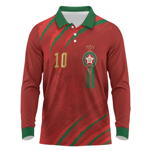 Custom Morocco National Football Long Sleeve Polo Shirt Atlas Lions-Claws