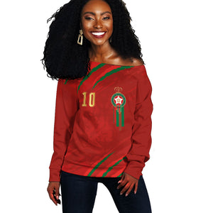 Custom Morocco National Football Off Shoulder Sweater Atlas Lions-Claws