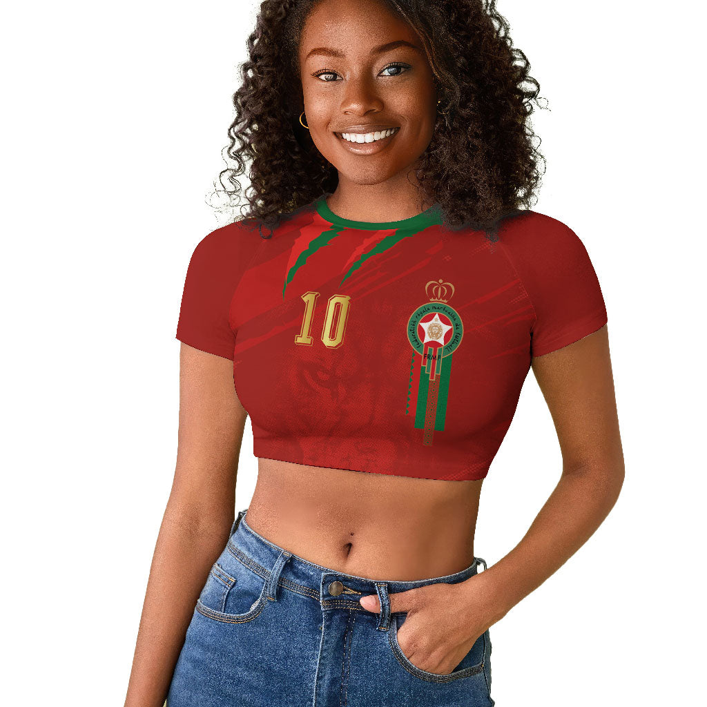 Custom Morocco National Football Raglan Cropped T shirt Atlas Lions-Claws