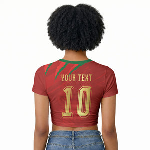 Custom Morocco National Football Raglan Cropped T shirt Atlas Lions-Claws