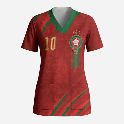 Custom Morocco National Football Scrub Top Atlas Lions-Claws