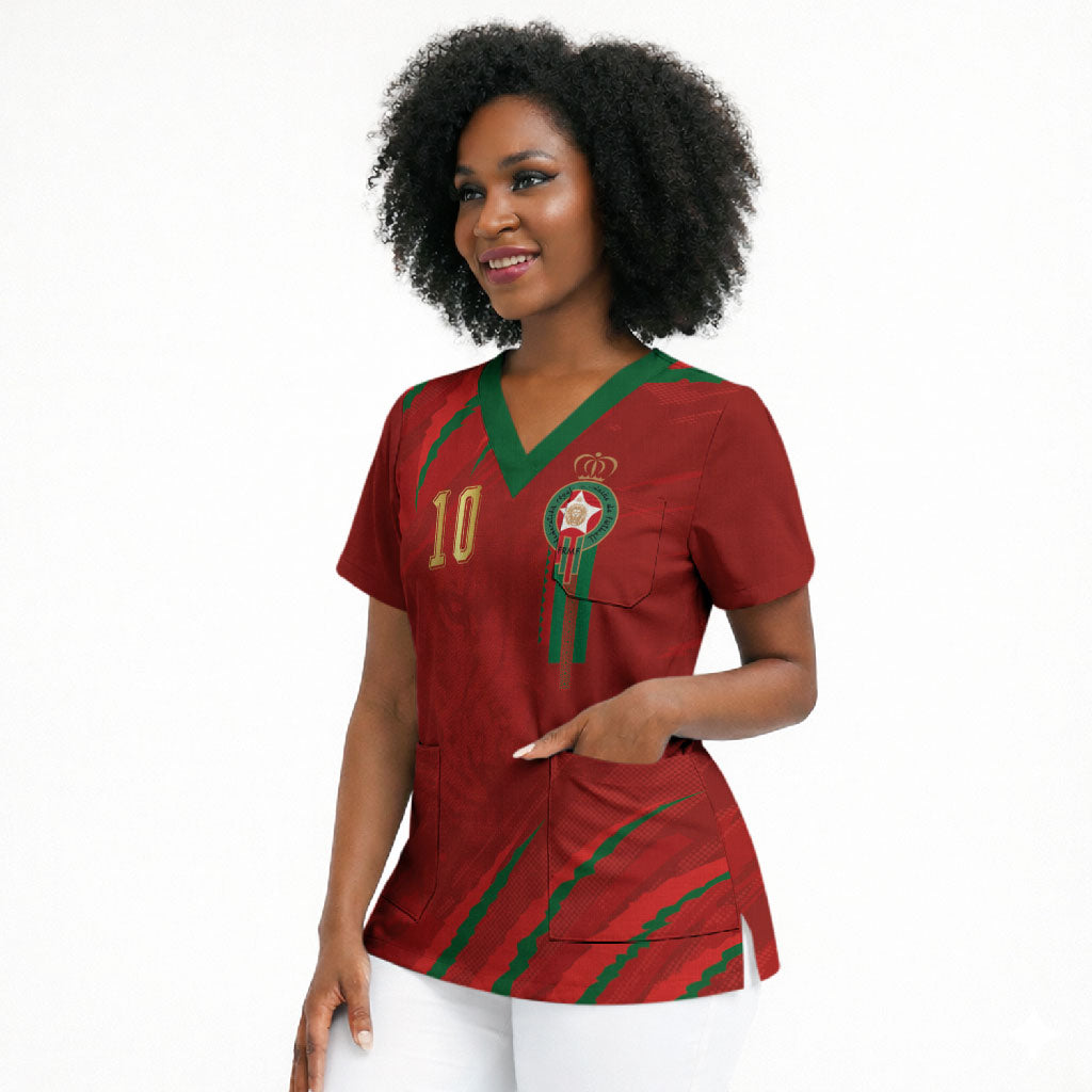 Custom Morocco National Football Scrub Top Atlas Lions-Claws
