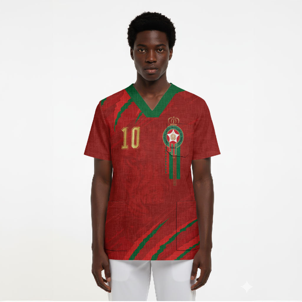 Custom Morocco National Football Scrub Top Atlas Lions-Claws