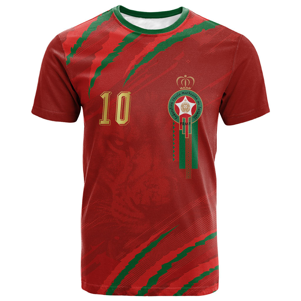 Custom Morocco National Football T shirt Atlas Lions-Claws