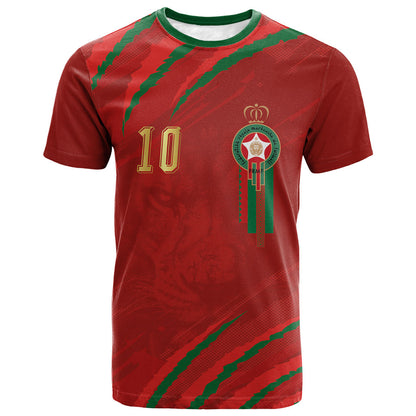 Custom Morocco National Football T shirt Atlas Lions-Claws