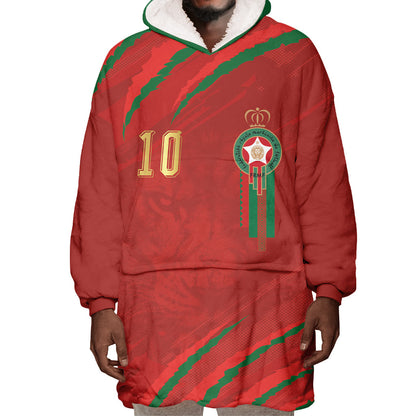 Custom Morocco National Football Wearable Blanket Hoodie Atlas Lions-Claws