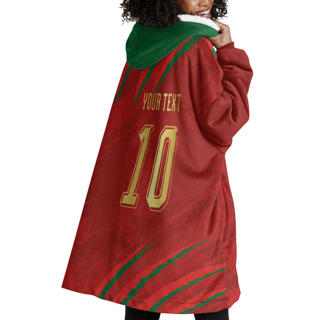 Custom Morocco National Football Wearable Blanket Hoodie Atlas Lions-Claws