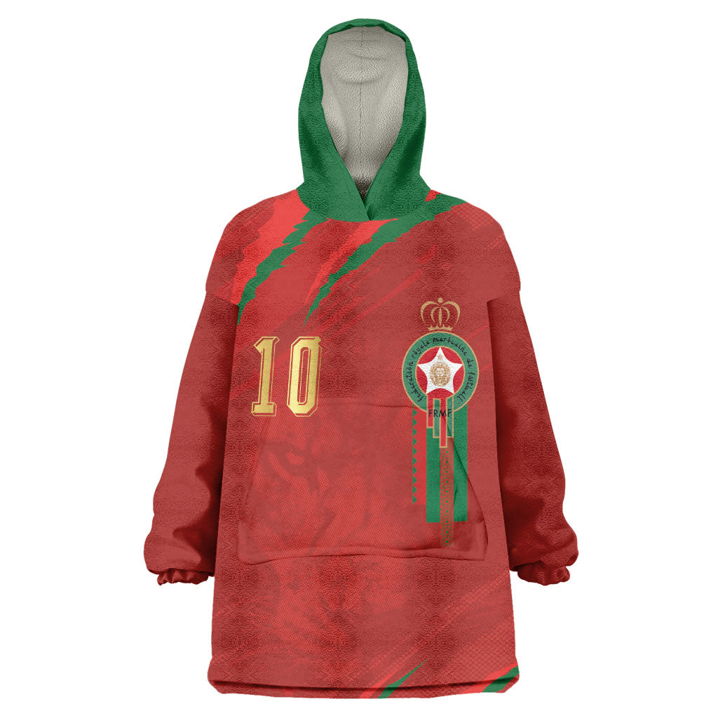 Custom Morocco National Football Wearable Blanket Hoodie Atlas Lions-Claws