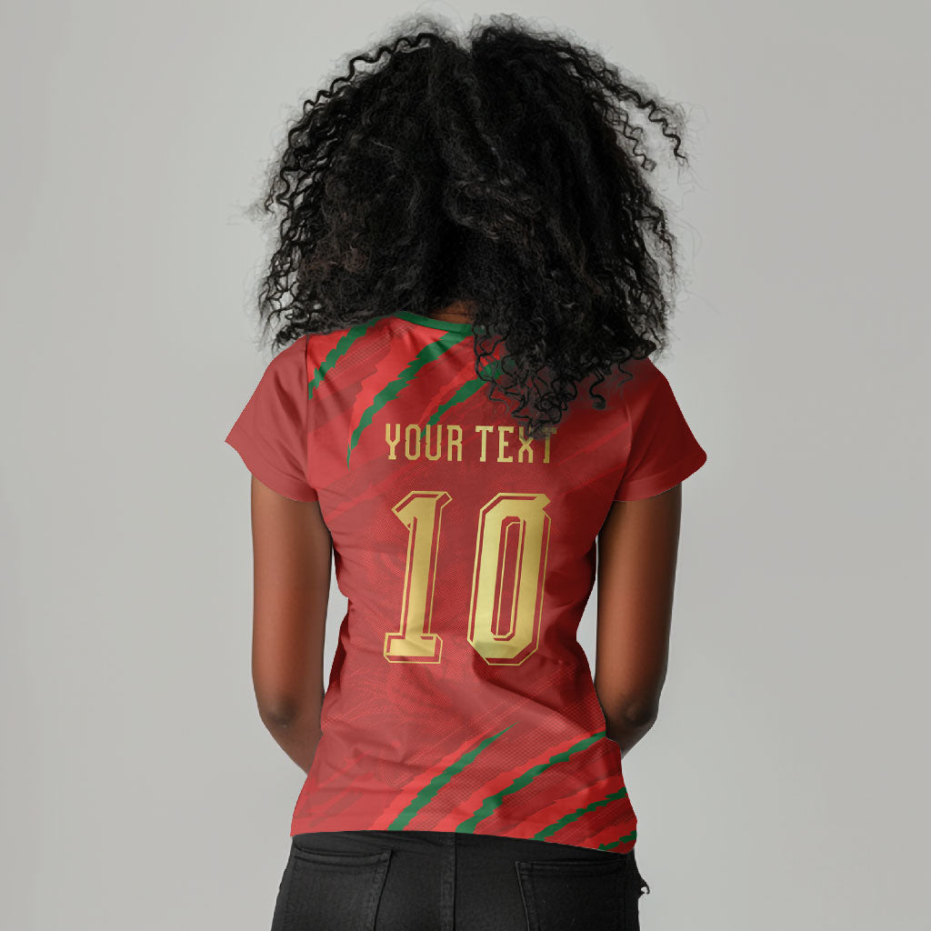 Custom Morocco National Football Women V-Neck T-Shirt Atlas Lions-Claws