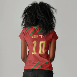 Custom Morocco National Football Women V-Neck T-Shirt Atlas Lions-Claws