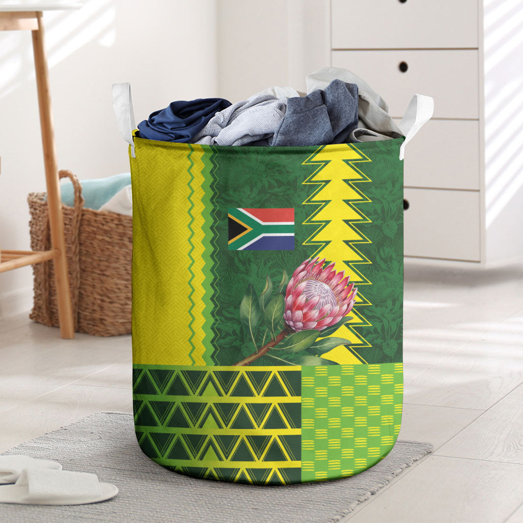 South Africa National Football Laundry Basket King Protea with African Tribal Geometric Pattern Culture Art