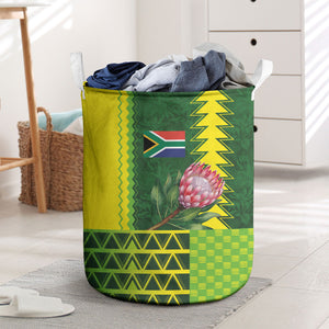 South Africa National Football Laundry Basket King Protea with African Tribal Geometric Pattern Culture Art