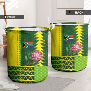 South Africa National Football Laundry Basket King Protea with African Tribal Geometric Pattern Culture Art