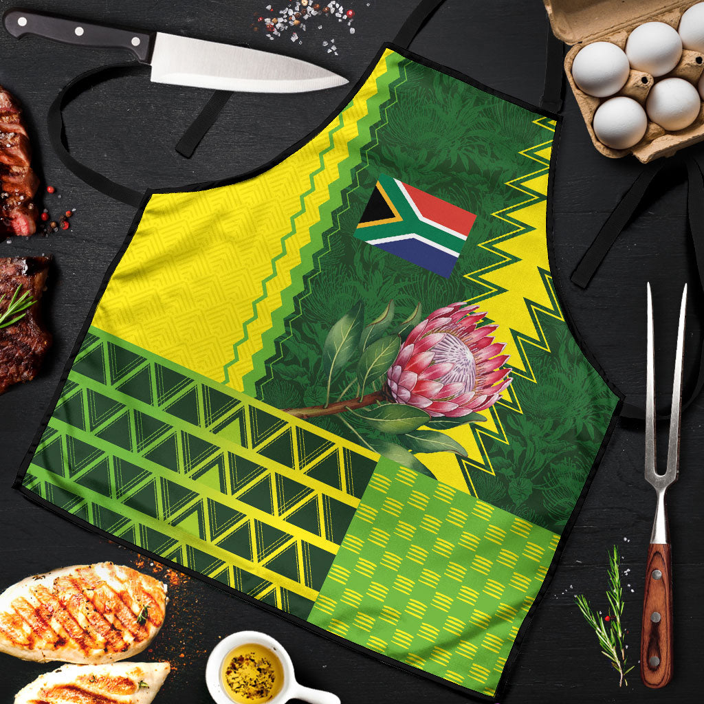 South Africa National Football Apron King Protea with African Tribal Geometric Pattern Culture Art
