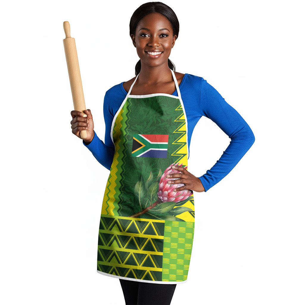 South Africa National Football Apron King Protea with African Tribal Geometric Pattern Culture Art