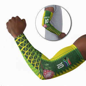 Custom South Africa National Football Arm Sleeves King Protea with African Tribal Geometric Pattern Culture Art