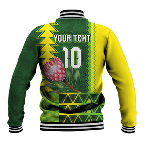Custom South Africa National Football Baseball Jacket King Protea with African Tribal Geometric Pattern Culture Art
