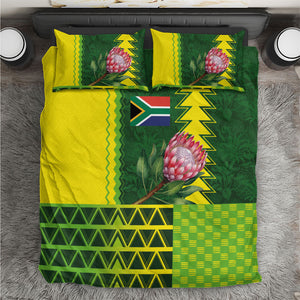 South Africa National Football Bedding Set King Protea with African Tribal Geometric Pattern Culture Art