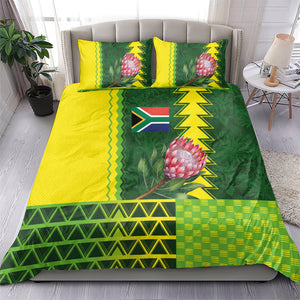 South Africa National Football Bedding Set King Protea with African Tribal Geometric Pattern Culture Art