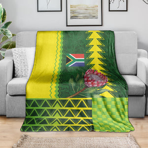 South Africa National Football Blanket King Protea with African Tribal Geometric Pattern Culture Art