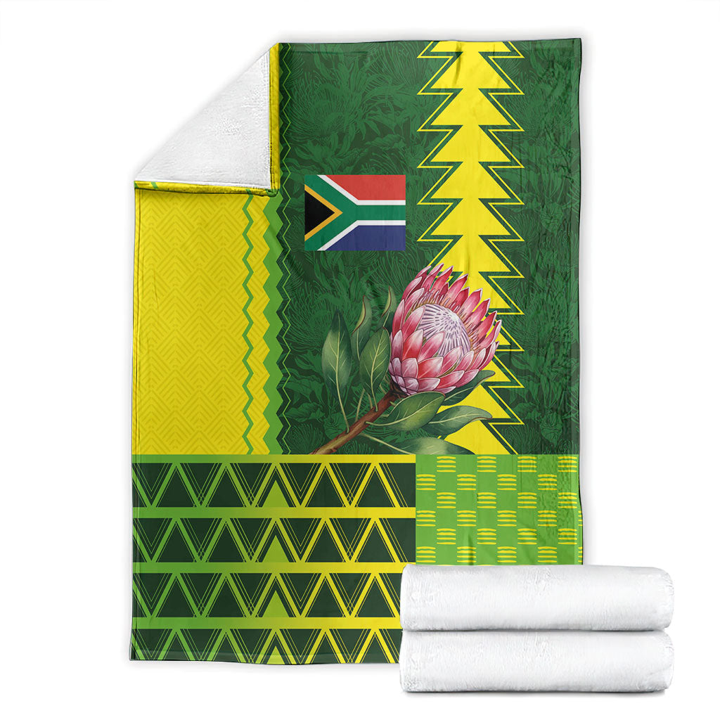 South Africa National Football Blanket King Protea with African Tribal Geometric Pattern Culture Art