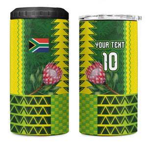 Custom South Africa National Football 4 in 1 Can Cooler Tumbler King Protea with African Tribal Geometric Pattern Culture Art