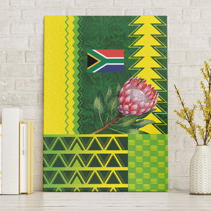 South Africa National Football Canvas Wall Art King Protea with African Tribal Geometric Pattern Culture Art