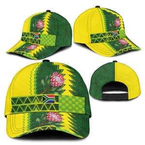 South Africa National Football Classic Cap King Protea with African Tribal Geometric Pattern Culture Art