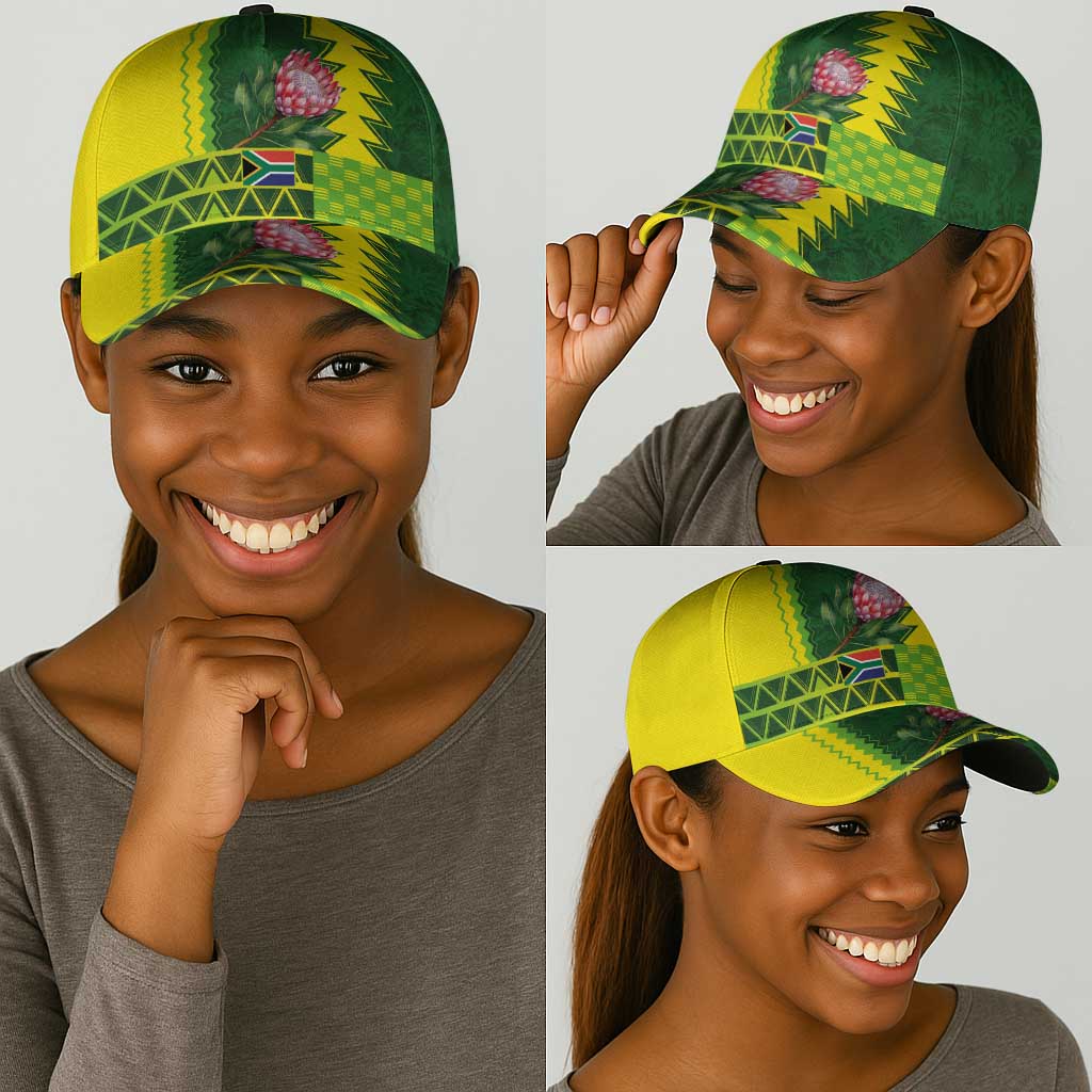 South Africa National Football Classic Cap King Protea with African Tribal Geometric Pattern Culture Art