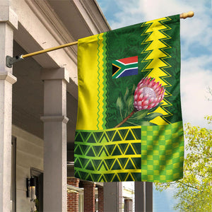 South Africa National Football Garden Flag King Protea with African Tribal Geometric Pattern Culture Art