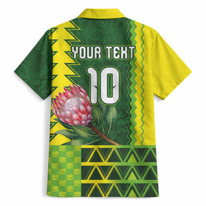 Custom South Africa National Football Hawaiian Shirt King Protea with African Tribal Geometric Pattern Culture Art