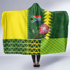 South Africa National Football Hooded Blanket King Protea with African Tribal Geometric Pattern Culture Art
