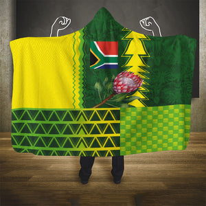 South Africa National Football Hooded Blanket King Protea with African Tribal Geometric Pattern Culture Art