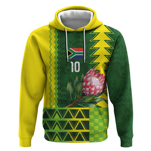 Custom South Africa National Football Hoodie King Protea with African Tribal Geometric Pattern Culture Art