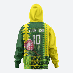 Custom South Africa National Football Hoodie King Protea with African Tribal Geometric Pattern Culture Art