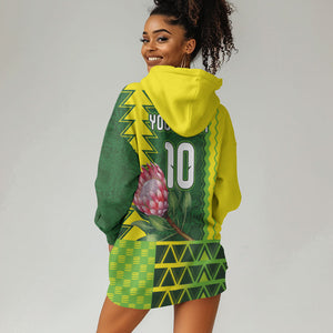 Custom South Africa National Football Hoodie Dress King Protea with African Tribal Geometric Pattern Culture Art