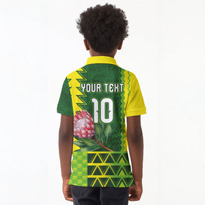 Custom South Africa National Football Kid Polo Shirt King Protea with African Tribal Geometric Pattern Culture Art