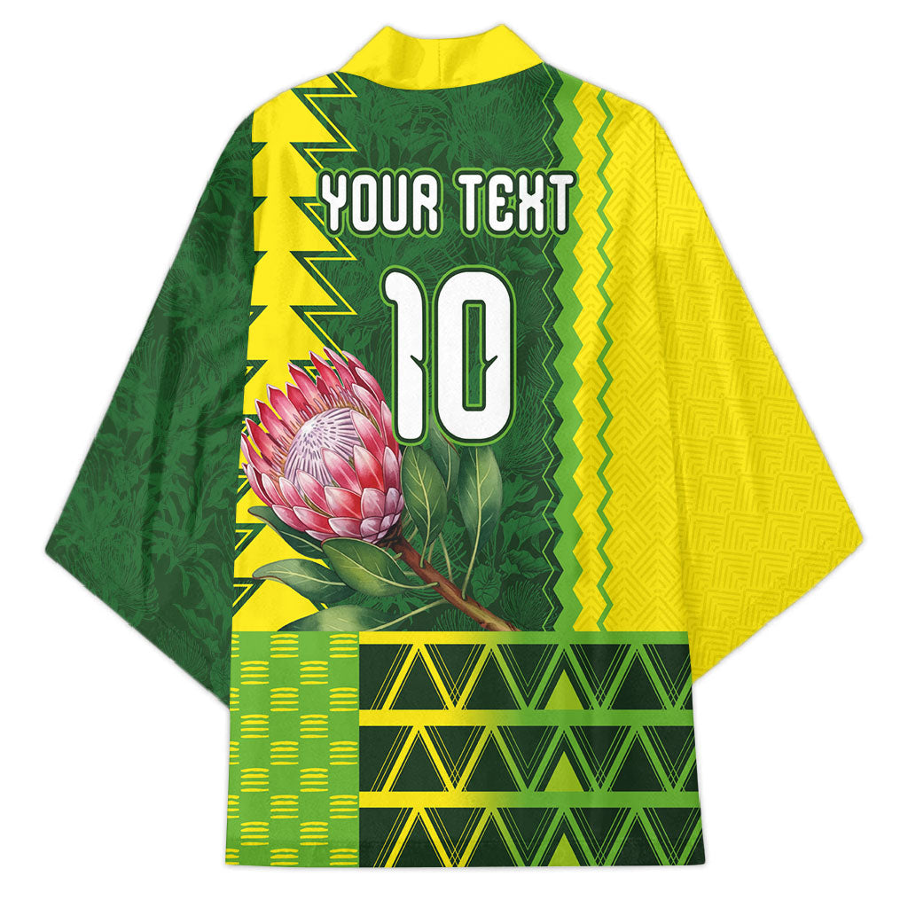 Custom South Africa National Football Kimono King Protea with African Tribal Geometric Pattern Culture Art