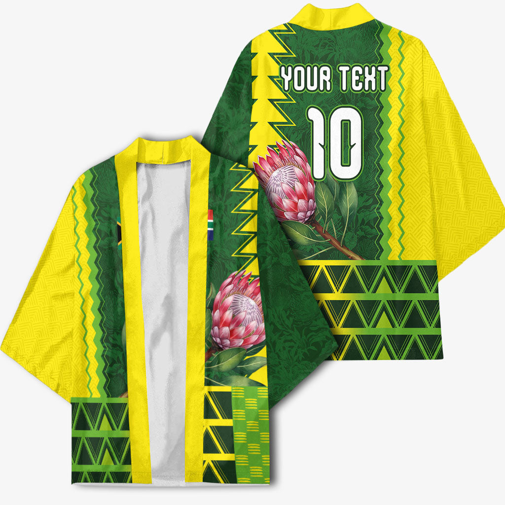 Custom South Africa National Football Kimono King Protea with African Tribal Geometric Pattern Culture Art