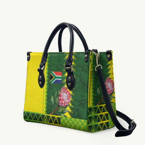 South Africa National Football Leather Bag King Protea with African Tribal Geometric Pattern Culture Art