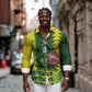 Custom South Africa National Football Long Sleeve Button Shirt King Protea with African Tribal Geometric Pattern Culture Art
