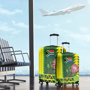 South Africa National Football Luggage Cover King Protea with African Tribal Geometric Pattern Culture Art