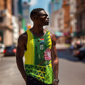Custom South Africa National Football Men Tank Top King Protea with African Tribal Geometric Pattern Culture Art