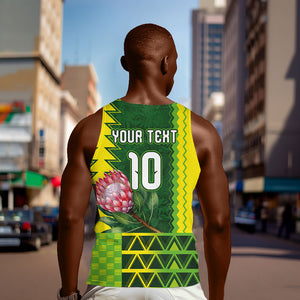 Custom South Africa National Football Men Tank Top King Protea with African Tribal Geometric Pattern Culture Art