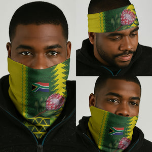 South Africa National Football Neck Gaiter King Protea with African Tribal Geometric Pattern Culture Art