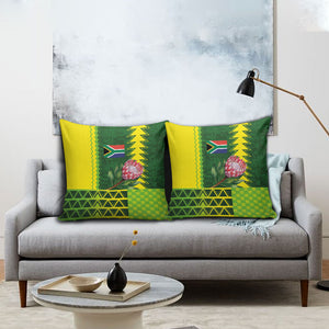 South Africa National Football Pillow Cover King Protea with African Tribal Geometric Pattern Culture Art