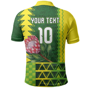 Custom South Africa National Football Polo Shirt King Protea with African Tribal Geometric Pattern Culture Art