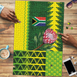 South Africa National Football Puzzle King Protea with African Tribal Geometric Pattern Culture Art