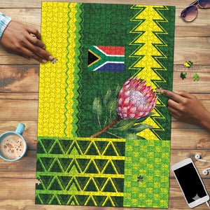 South Africa National Football Puzzle King Protea with African Tribal Geometric Pattern Culture Art