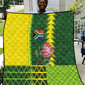 South Africa National Football Quilt King Protea with African Tribal Geometric Pattern Culture Art